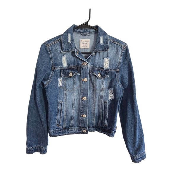 Love Tree Denim Jacket Women S Blue Jean Button Up Long Sleeve Casual - Picture 1 of 16